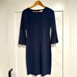 Calvin Klein 3/4 Bell Sleeve Navy Blue Sheath Dress